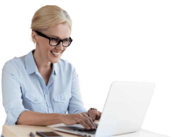 lady typing happily in the laptop